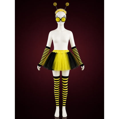 Bee Costume Accessories Set - Black Yellow Striped Headband, Glasses, Gloves & main product view