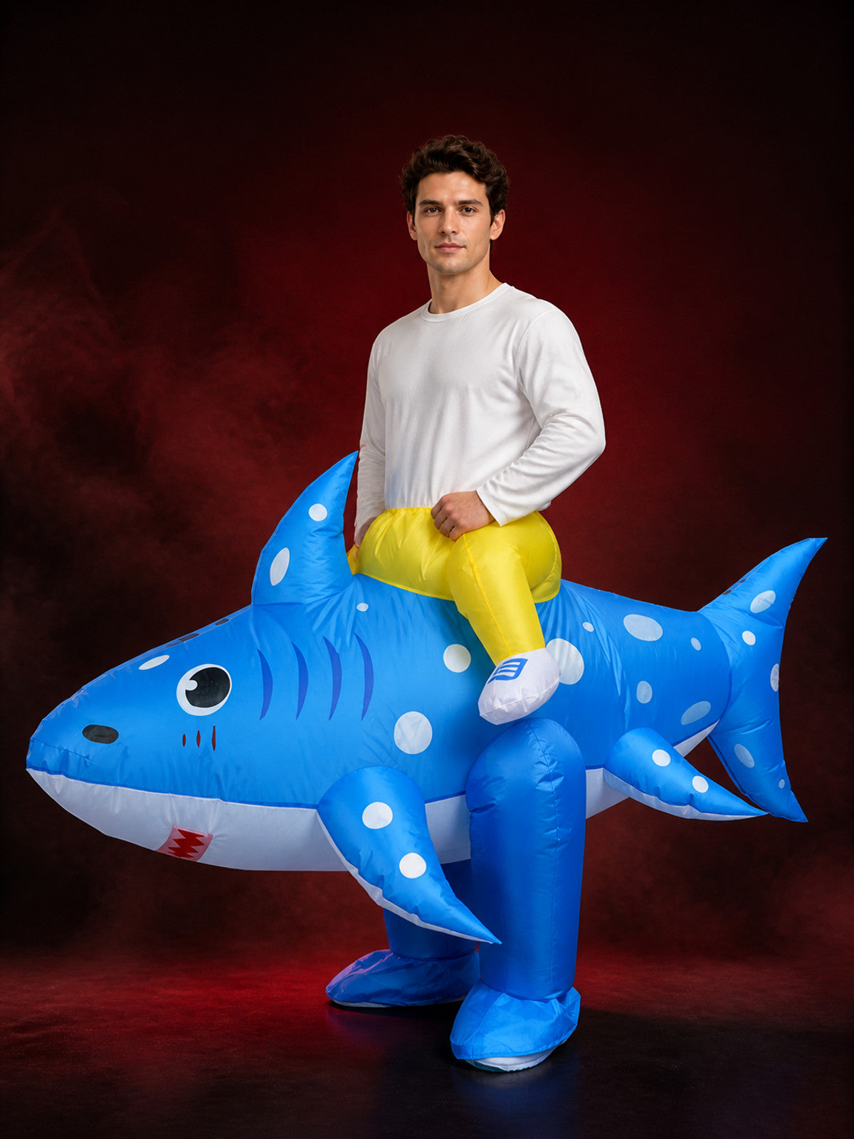 Inflatable Shark Bodysuit Costume with White Dots for Halloween Fun