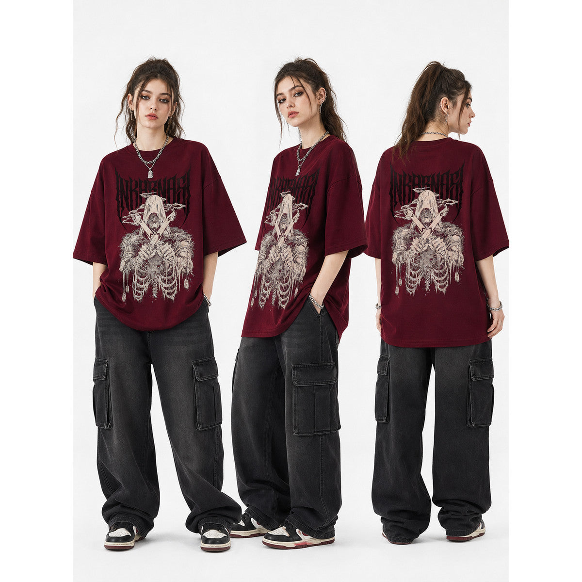 Oversized Skull T-Shirt, Hip-Hop Style lifestyle view