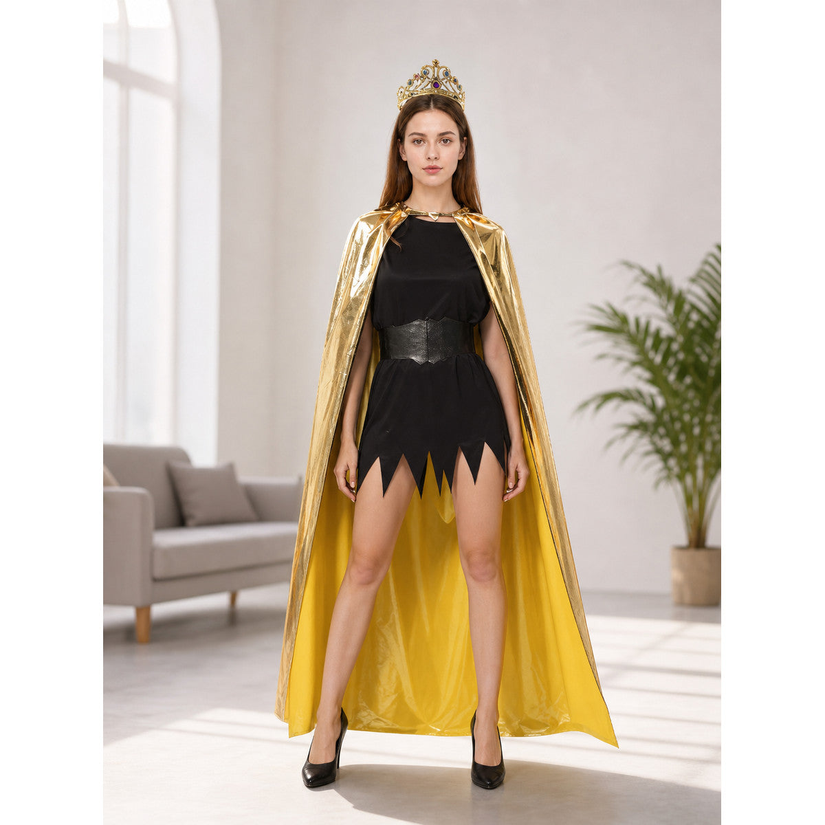 Golden Carnival Cape with Decorative Crown lifestyle