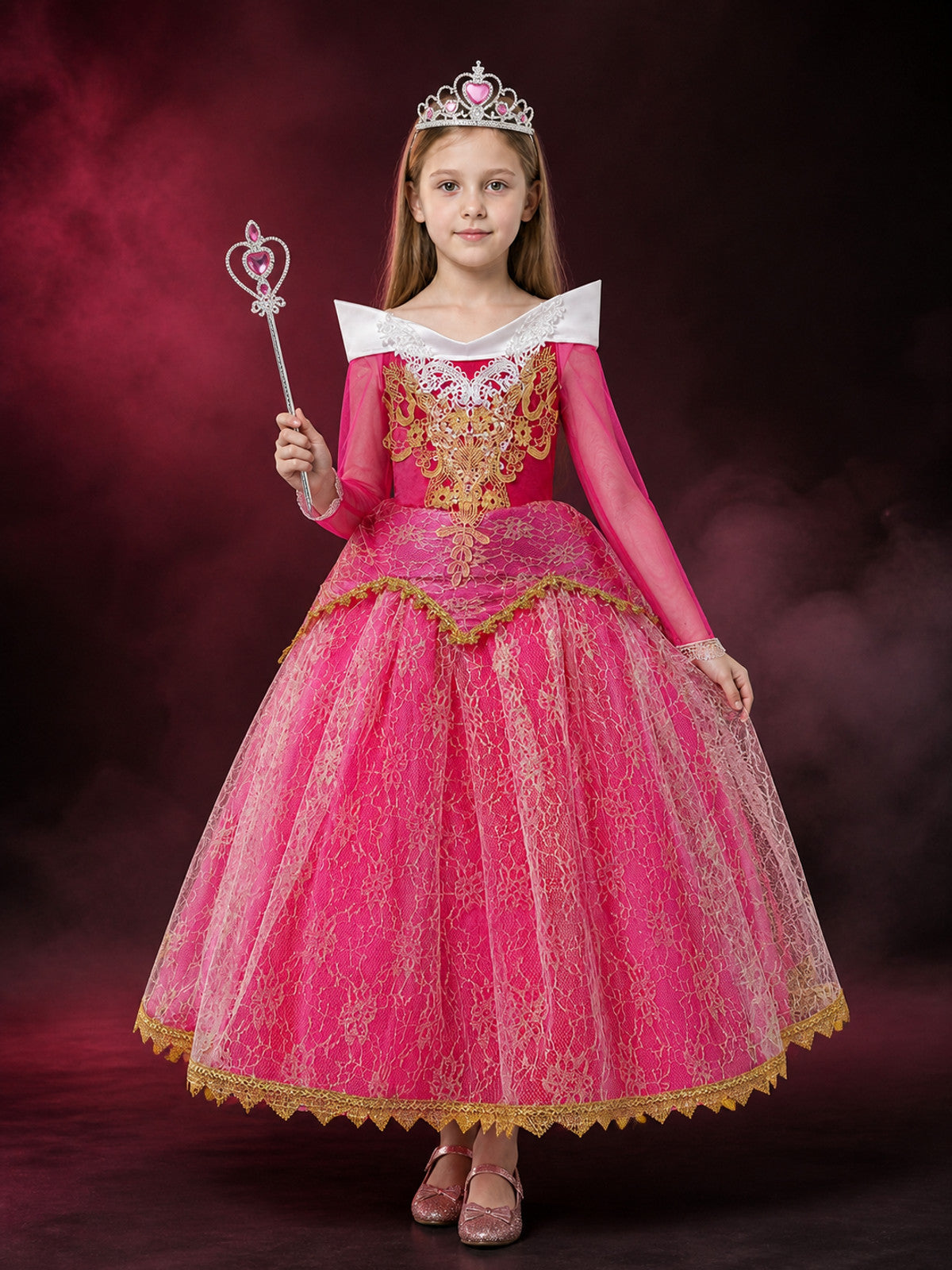 Girls' Princess Dress Halloween Costume Set With Crown And Wand main product view