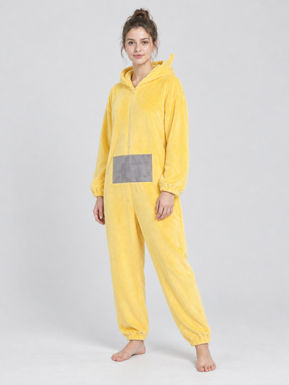 Yellow Cartoon Hooded Jumpsuit Pajama