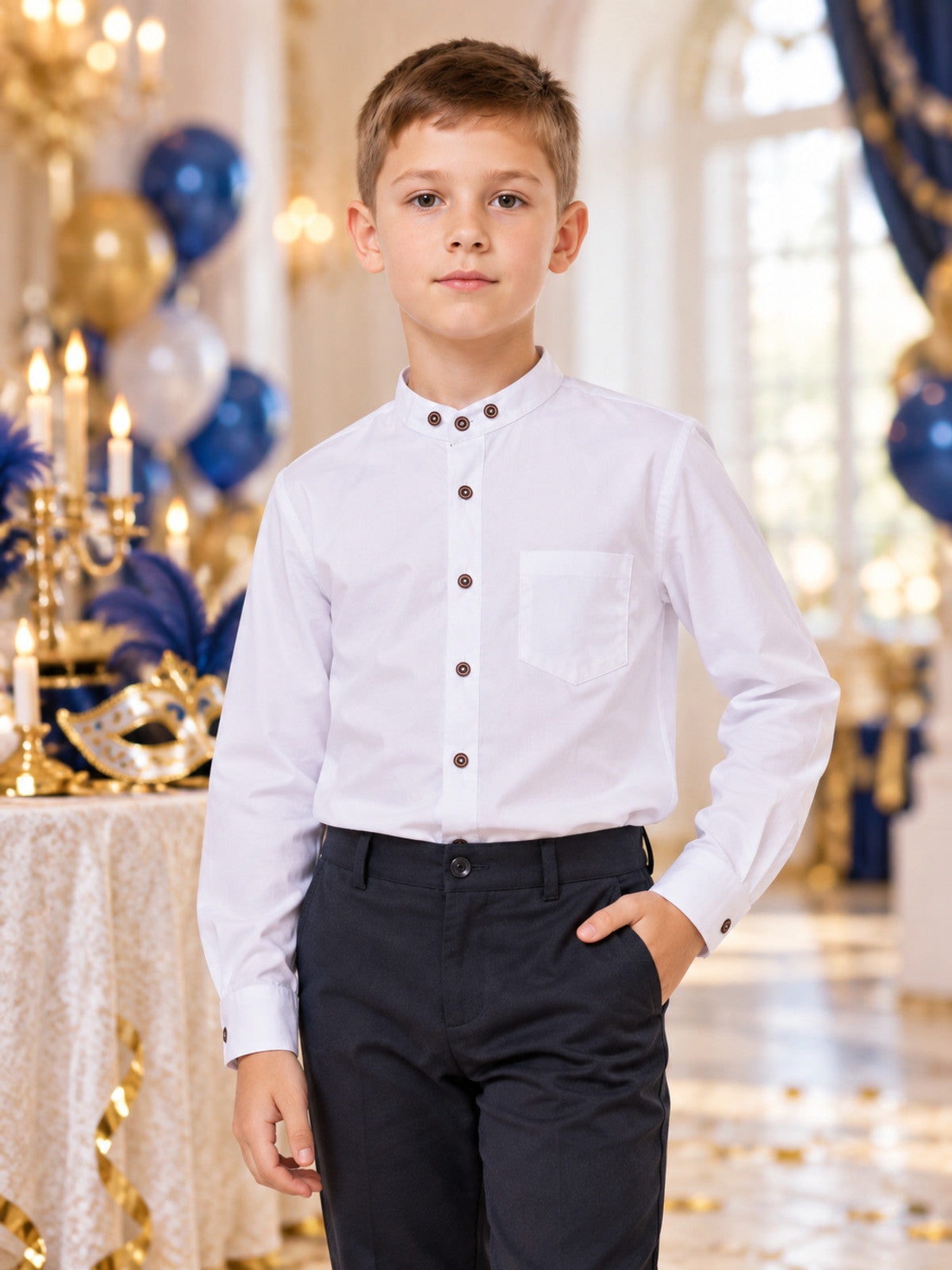 Kids' White Polyester Long-Sleeve Shirt