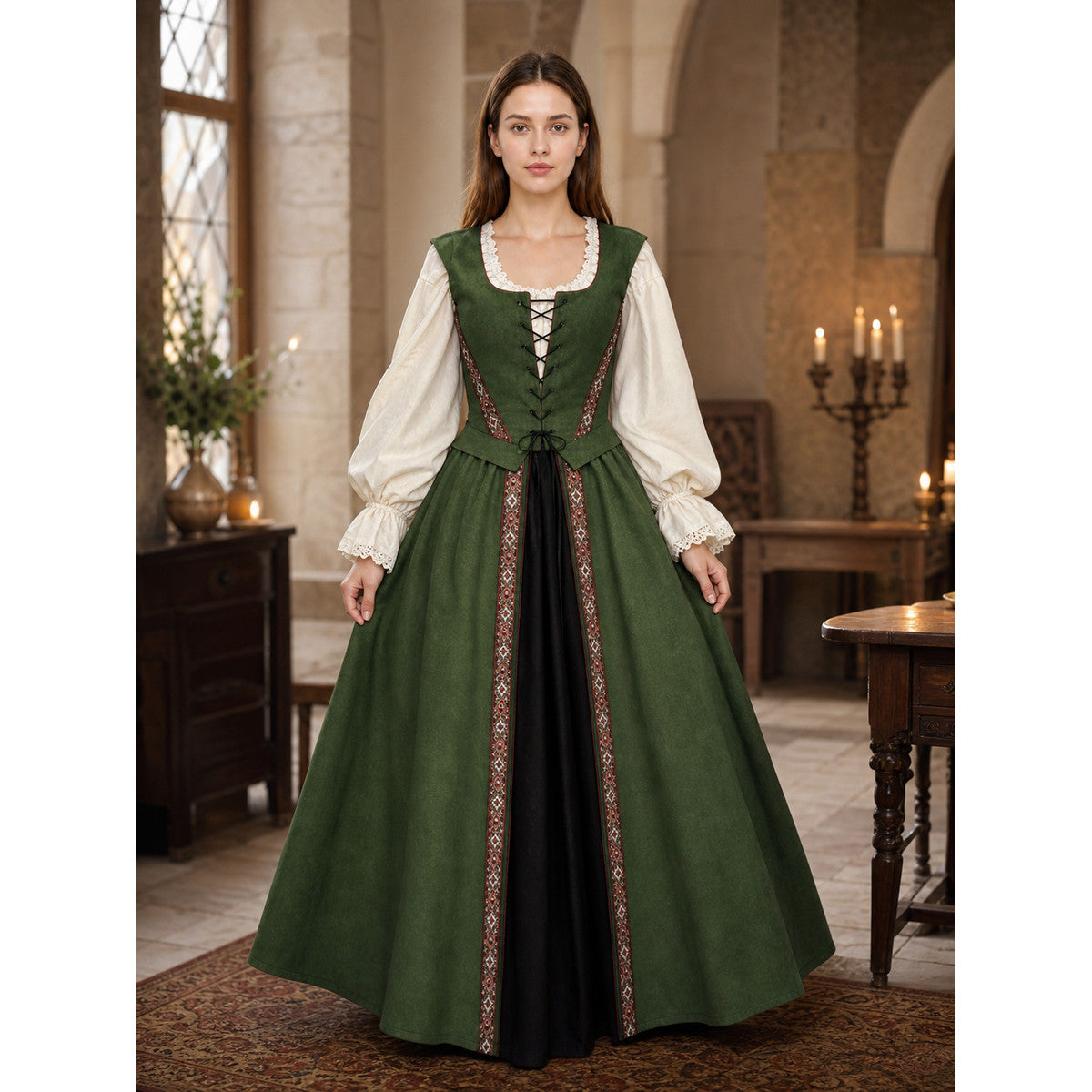 Renaissance-Style Dress with a Square Neckline