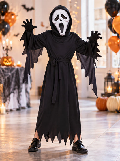 Cosplay Costume with Hood, Mask, and Ripped Edges