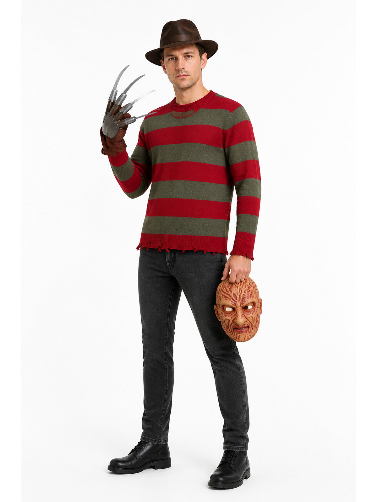 Freddy Krueger Costume with Mask and Gloves for Halloween