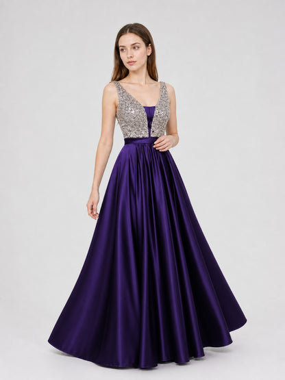 Floor-Length Evening Dress with a V-Neckline