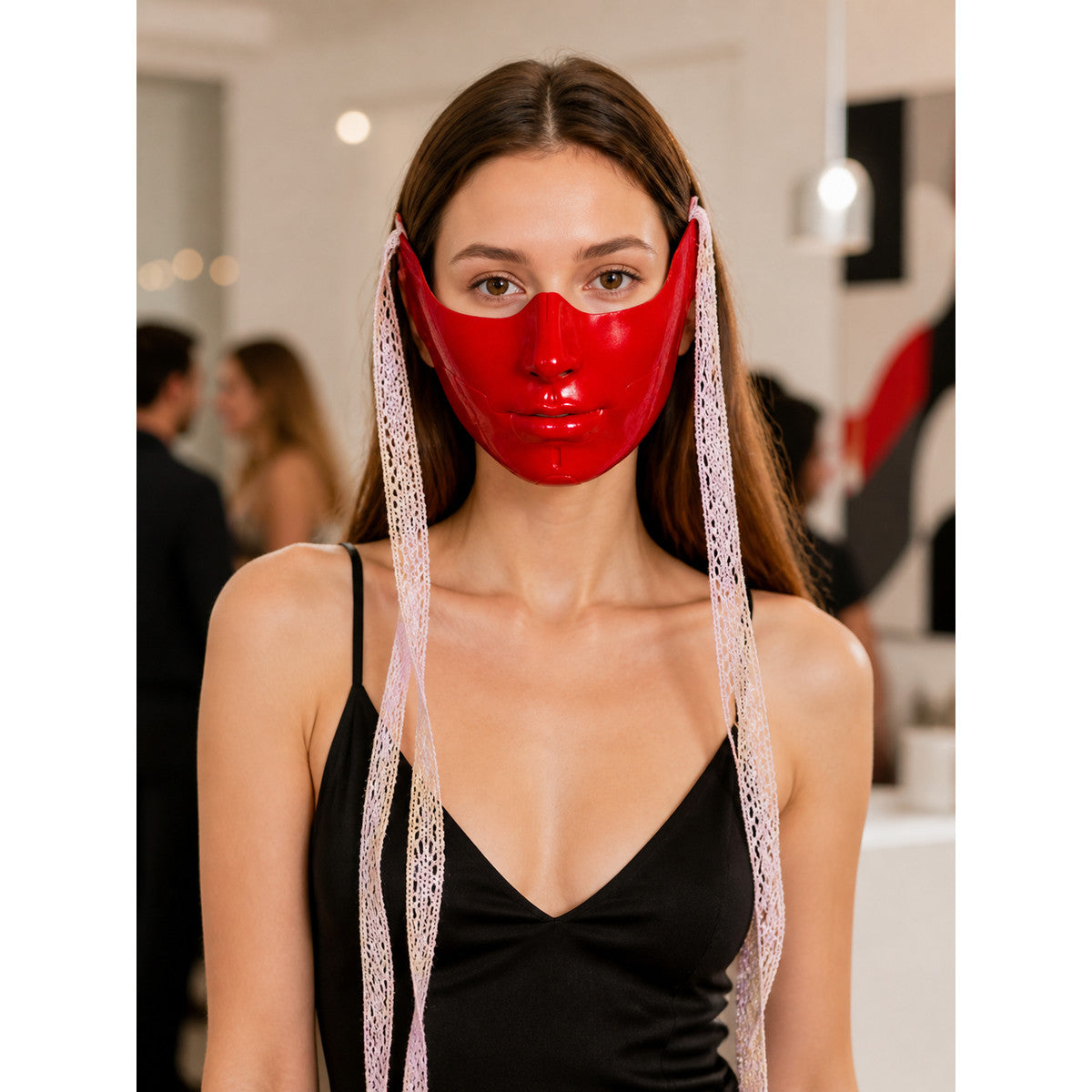 Red Carnival Mask for Halloween and Cosplay lifestyle view