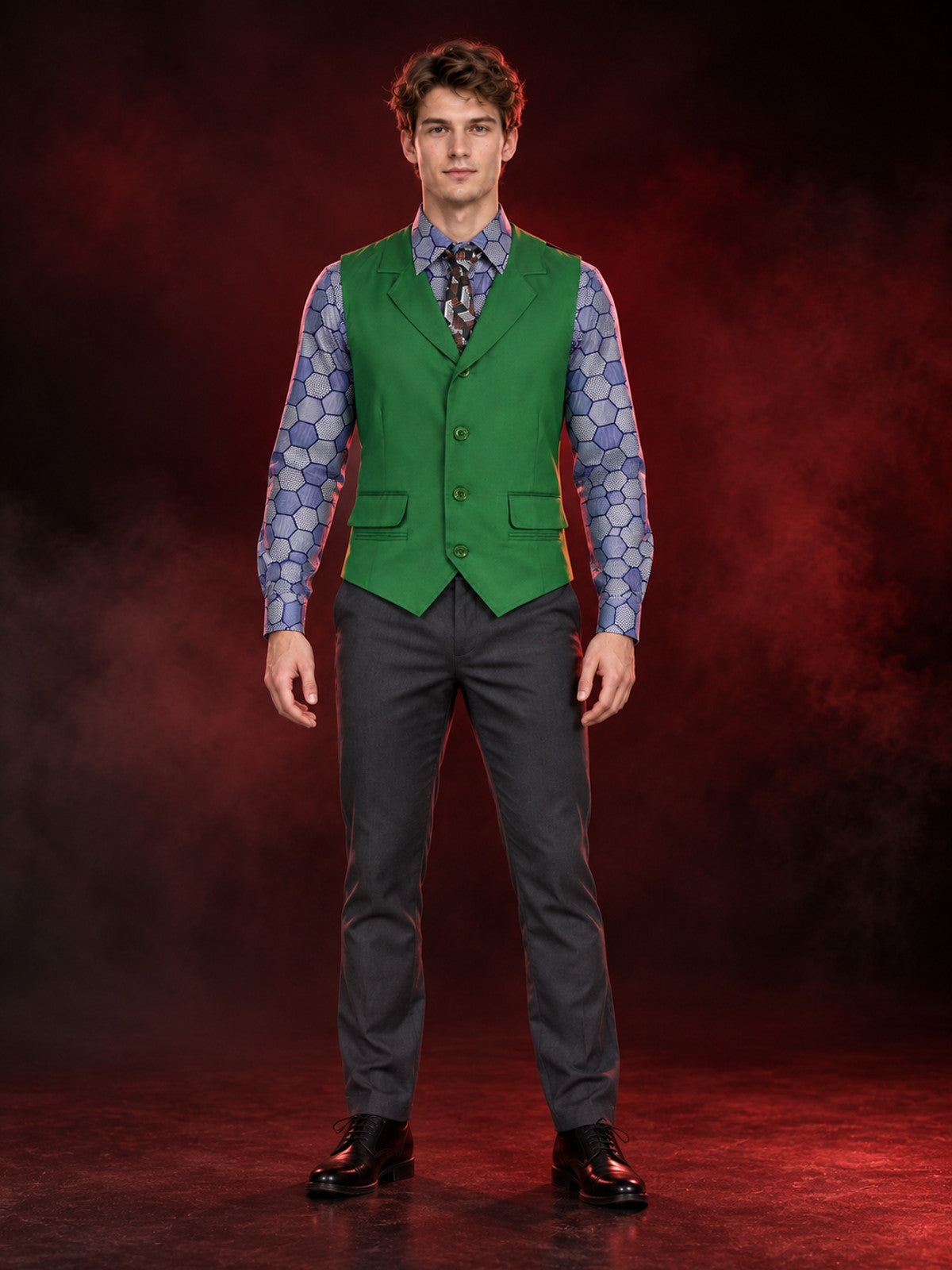 Cosplay Costume with Green Vest, Shirt, and Tie