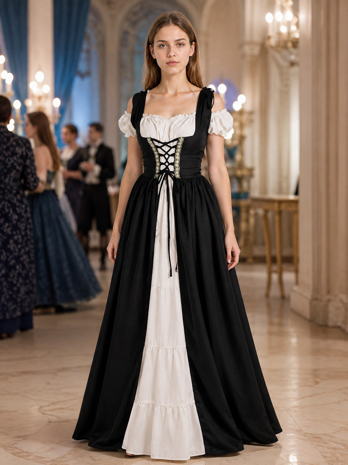 Medieval Black and White Dress with a Corset Bodice lifestyle view