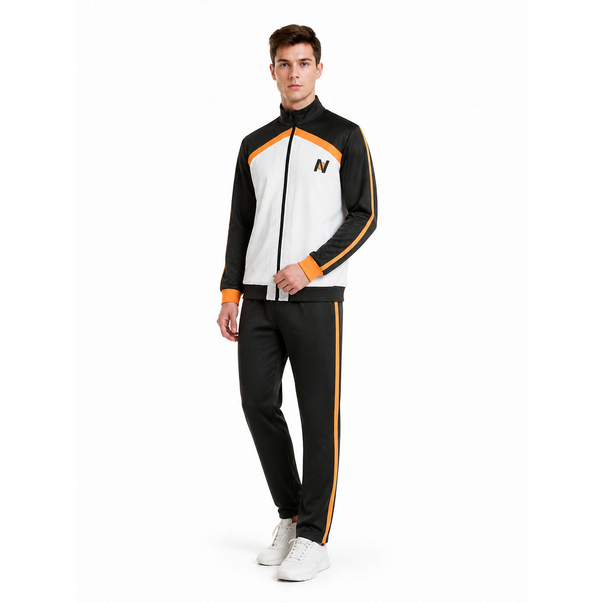 Black, White, and Orange Anime Zip-Up Tracksuit product detail