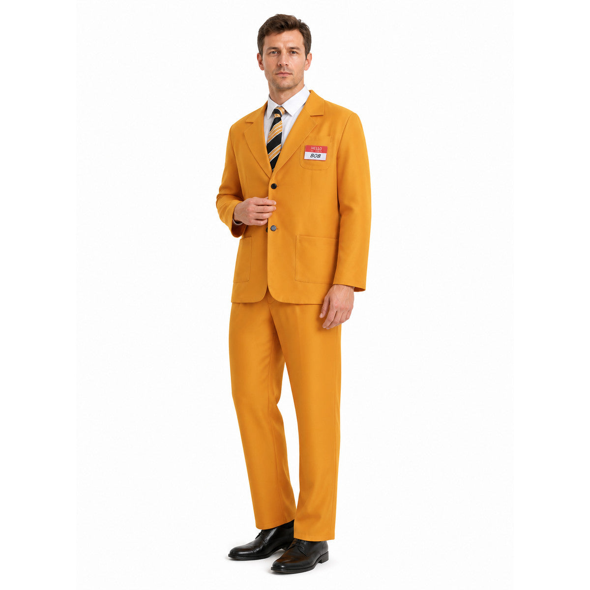 Yellow Bob Costume with Tie and Name Badge on-model front view