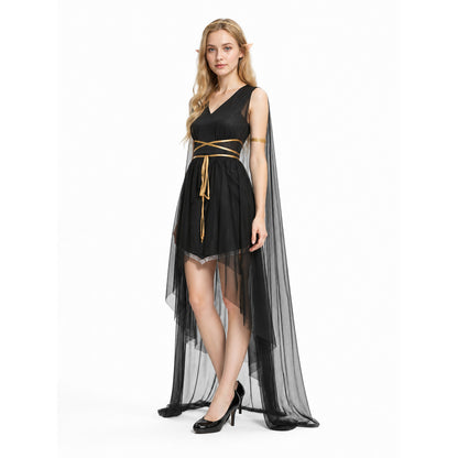 Greek Goddess Costume with Cape, Black with Gold Belt Costume Capes detail