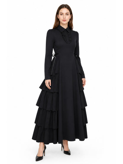 Black Dress with Peter Pan Collar and Lacing Costume Dresses detail