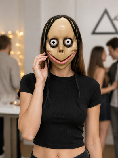 Halloween Mask with Long Black Hair for Cosplay lifestyle view