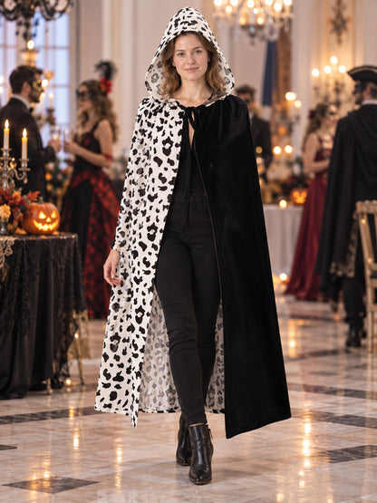 Reversible Hooded Cape Cloak Black and White
