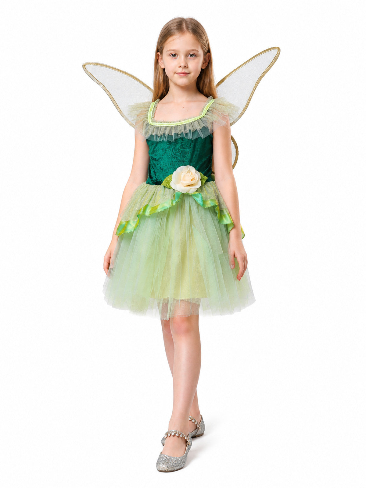Green Winged Dress with Floral Décor product detail