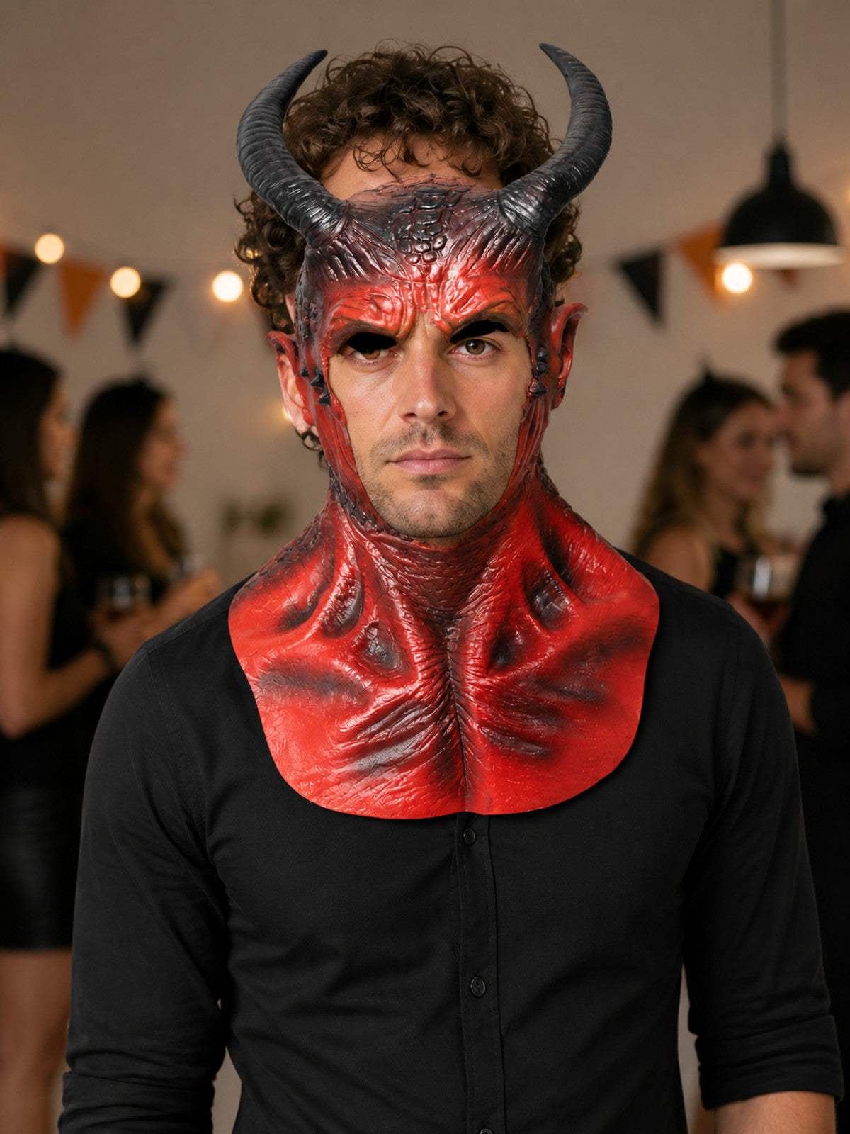 Red-and-Black Halloween Mask with Horns for Cosplay lifestyle view
