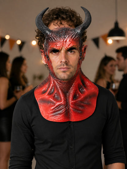 Red-and-Black Halloween Mask with Horns for Cosplay lifestyle view