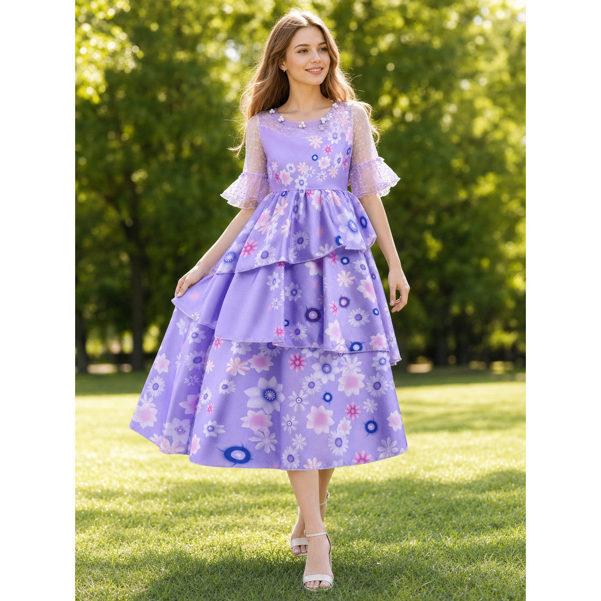 Kids' Floral-Print Cosplay Dress with Sleeves lifestyle view