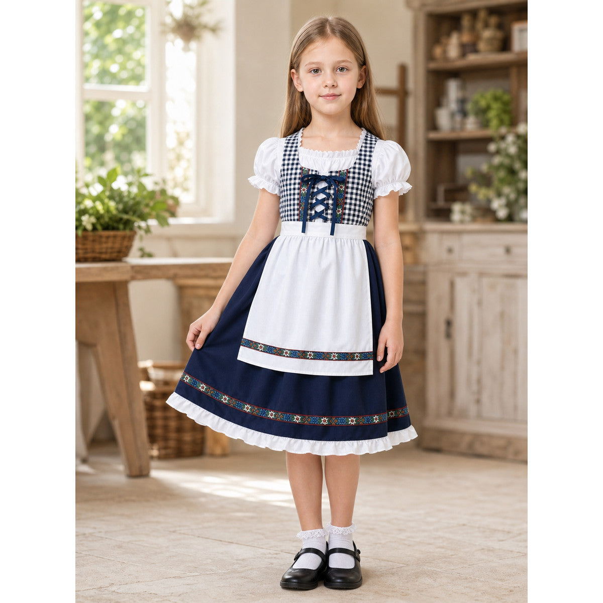 Plaid Bavarian Dress with Bonnet lifestyle view