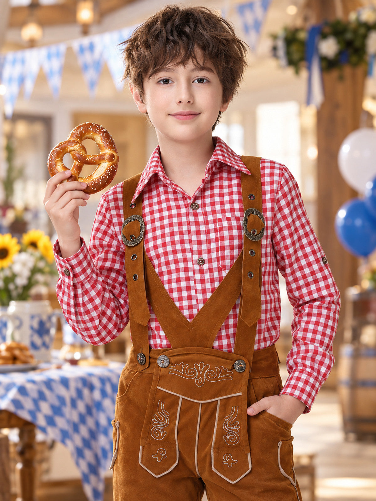 Red and white plaid shirt with a polyester collar