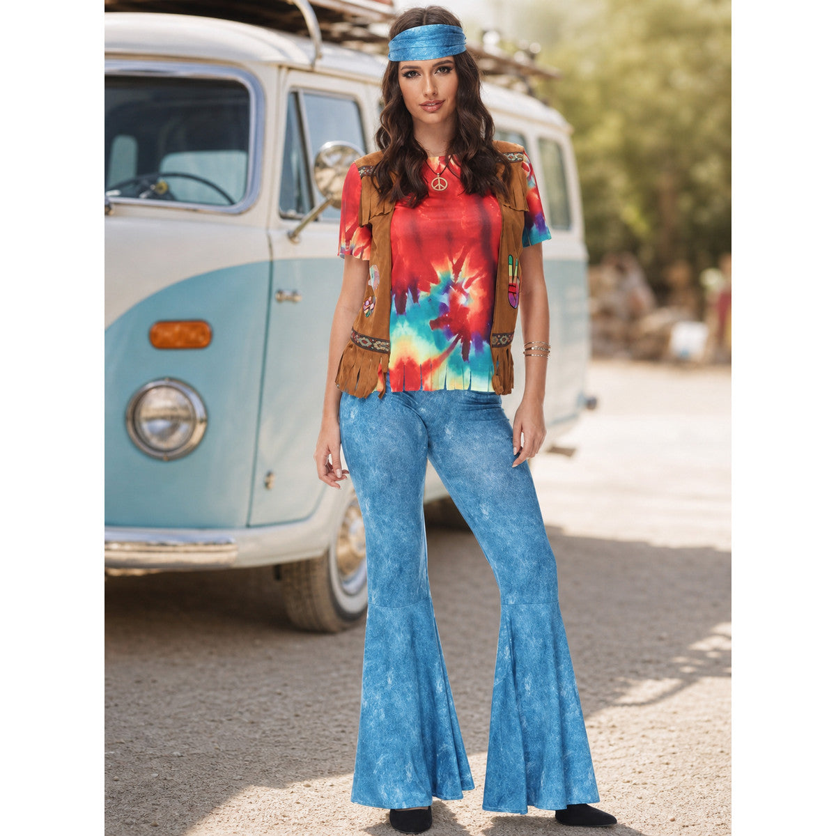 70s Disco Costume with Top, Vest, and Flared Pants lifestyle view