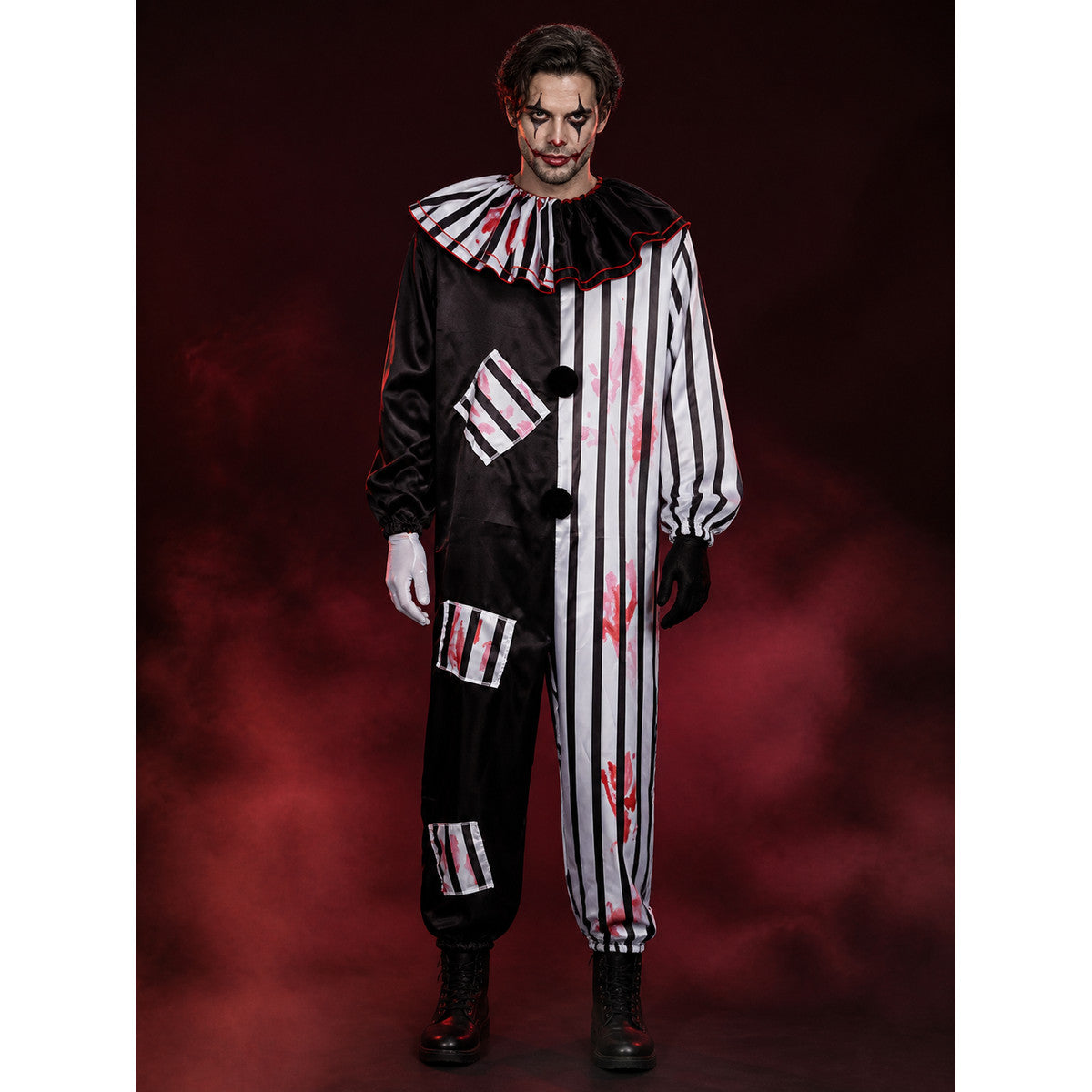 Unisex Clown Costume Bodysuit, Splatter Print Patchwork Jumpsuit for Halloween main product view