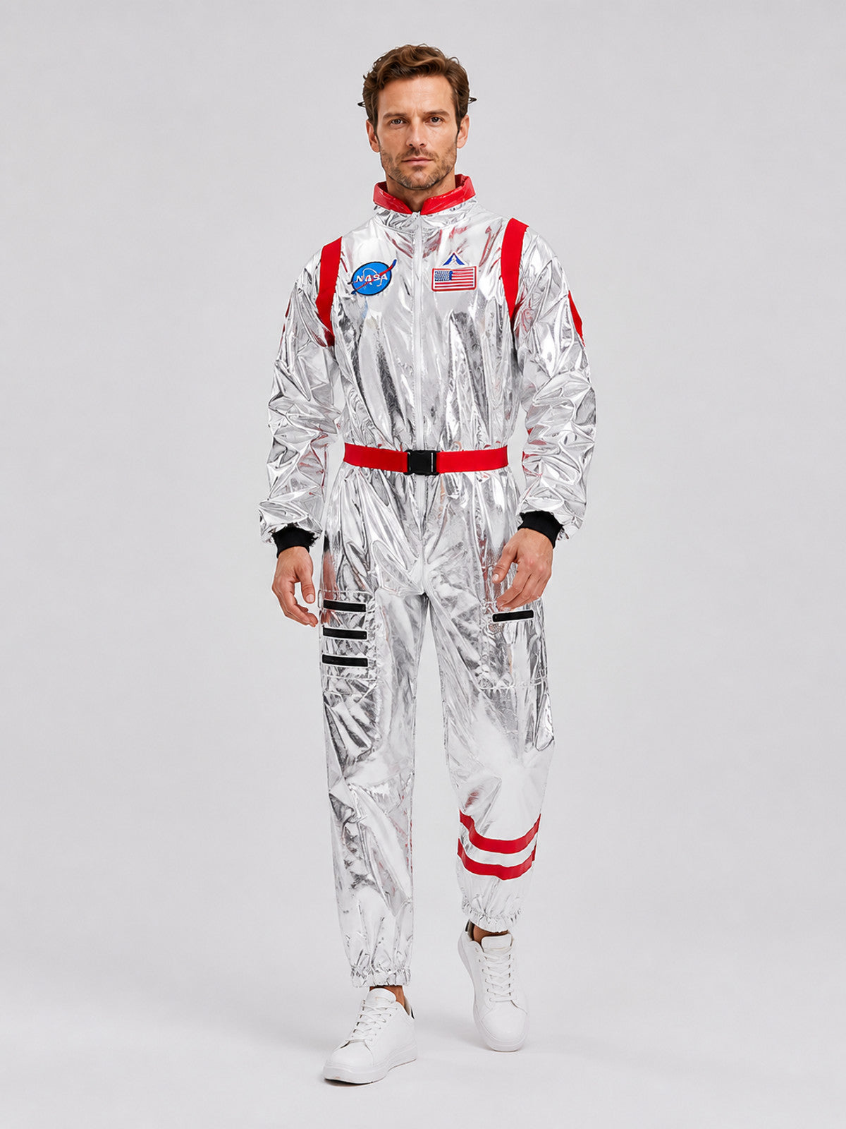 Astronaut Costume, Silver Jumpsuit with Patches Costumes detail