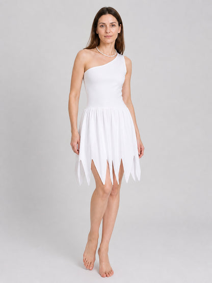 Wilma Flintstone Cosplay Dress, White, with Necklace Costume Dresses detail