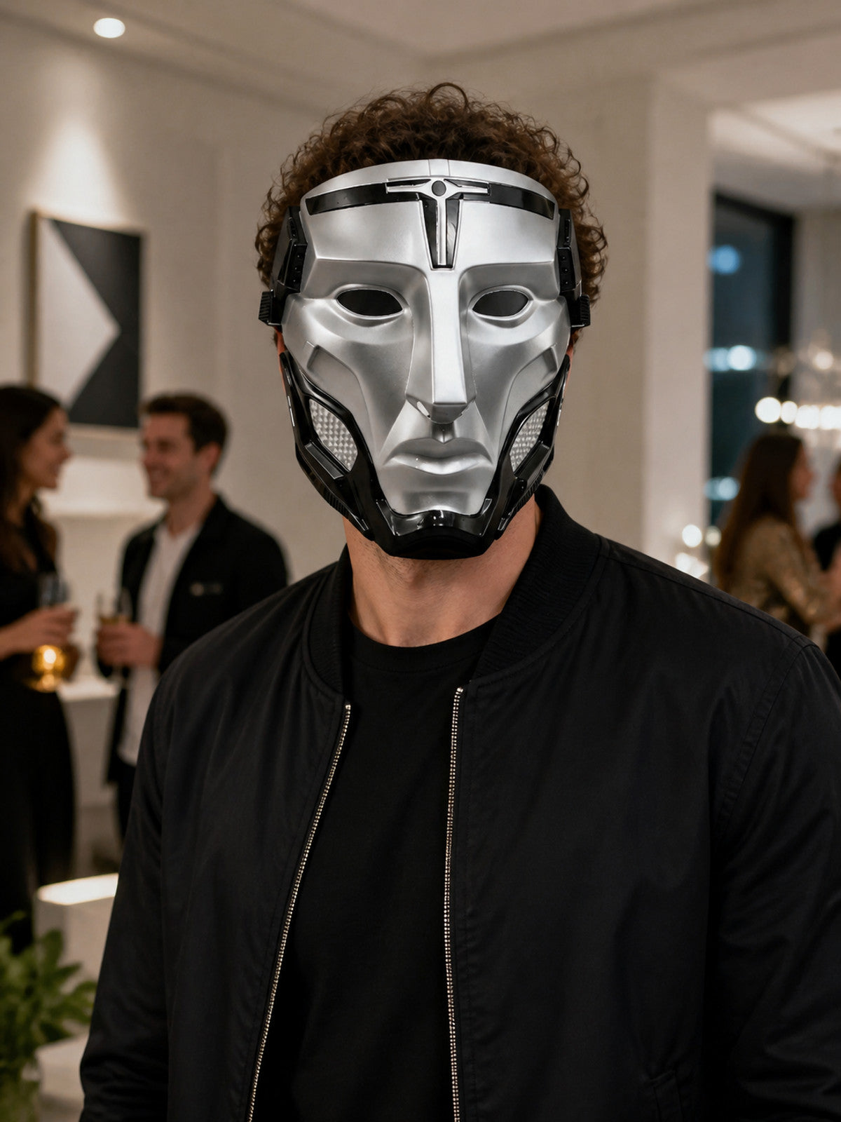 Silver-and-Black Mechanical Cosplay Mask