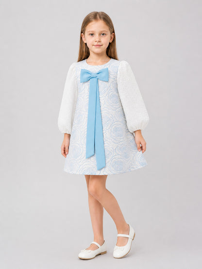 Children’s Dress with Bow, Full Skirt, Long Sleeves product detail
