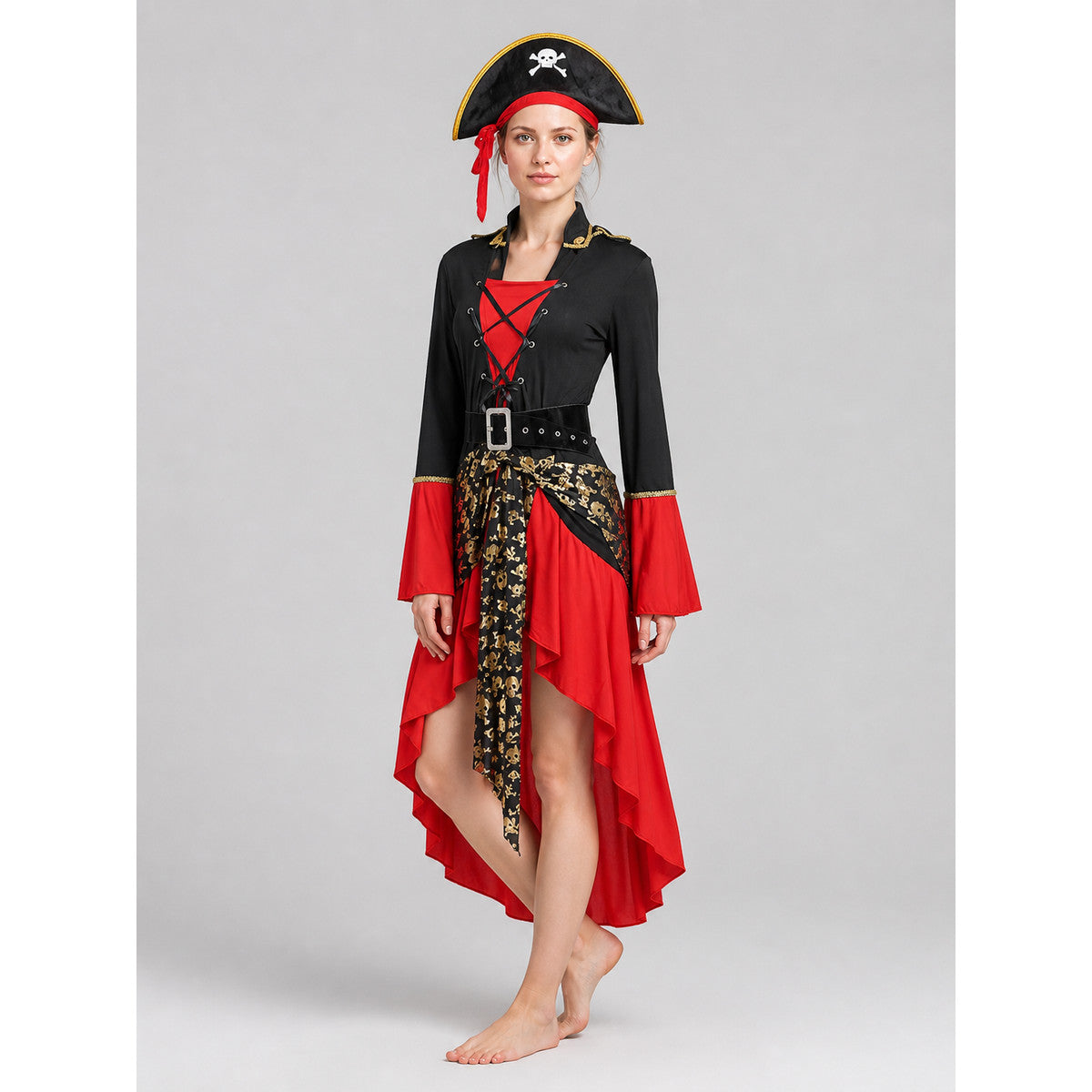 Red and Black Pirate Dress with Hat, Halloween Costume Costume Dresses detail