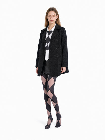 Costume Set with Coat, Blouse, Skirt, and Diamond-Pattern Knee-High Socks