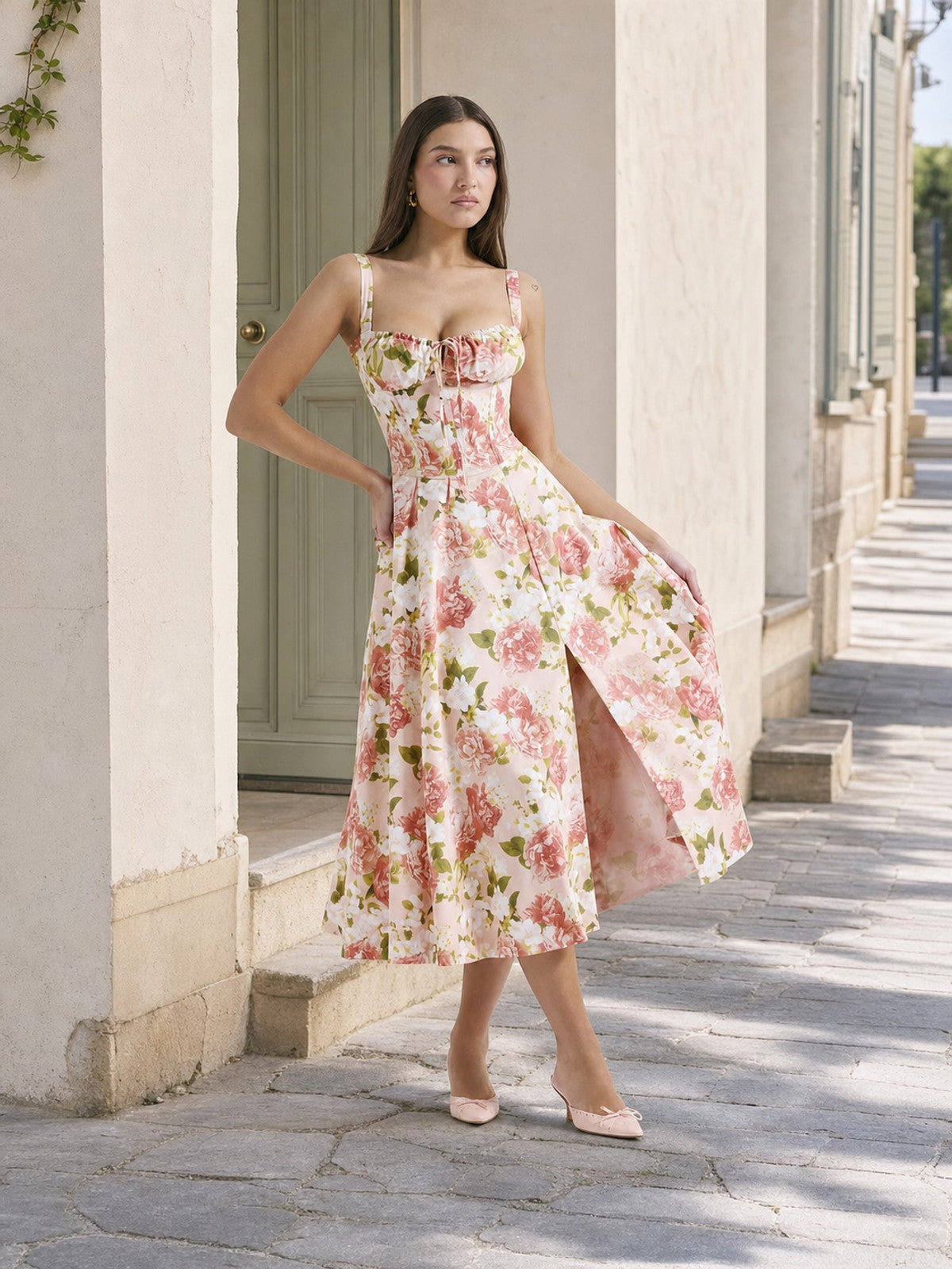 Women's A-Line Midi Dress with Spaghetti Straps