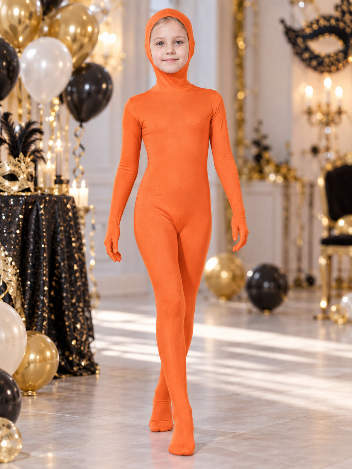 Orange Hooded One-Piece Jumpsuit Costume lifestyle view