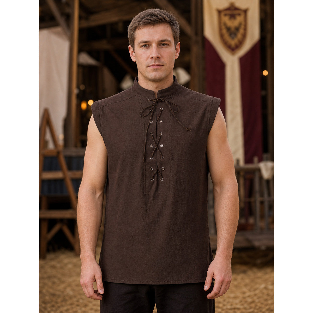Halloween Sleeveless Lace-Up Vest with Stand Collar lifestyle view