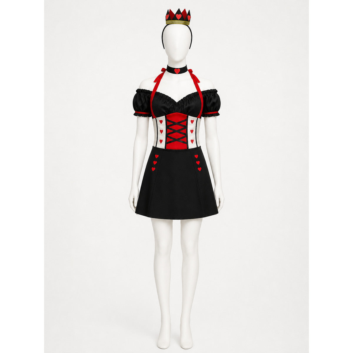 Women's Alice in Wonderland Queen of Hearts Costume Set with Crown and Skirt main product view
