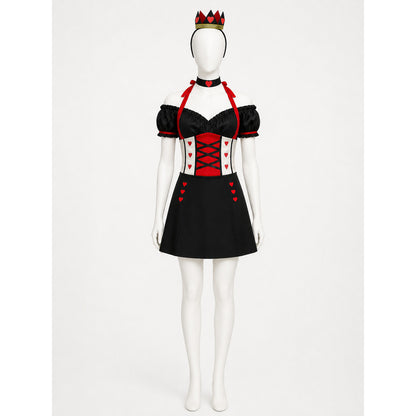 Women's Alice in Wonderland Queen of Hearts Costume Set with Crown and Skirt main product view