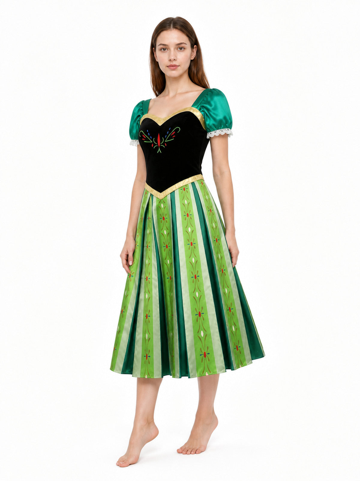 Dress with Puff Sleeves and Floral Pattern