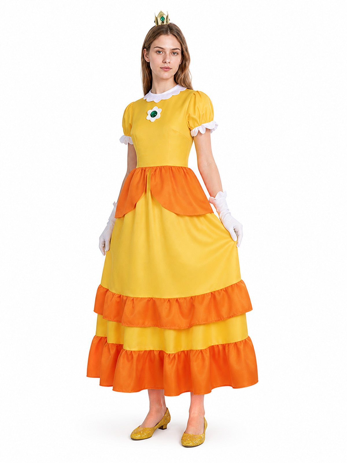Princess Dress with Tiered Ruffles and Brooch