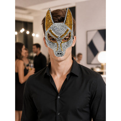 Silver-and-gold wolf carnival mask for Halloween