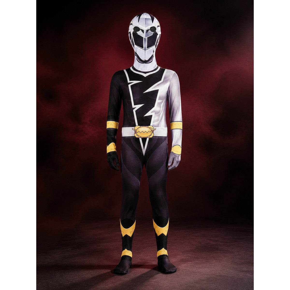 Unisex Halloween Bodysuit Costume with Hood, Black White Yellow Lightning Print main product view