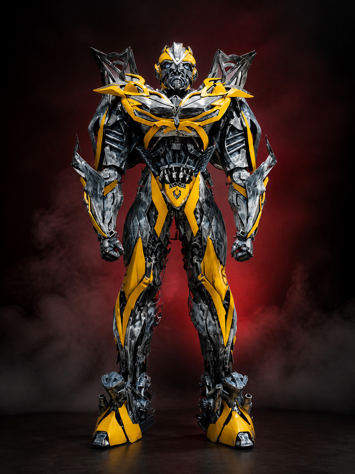 Full-Body Mechanical Armor Bodysuit Costume, Silver Gray, Yellow and Black