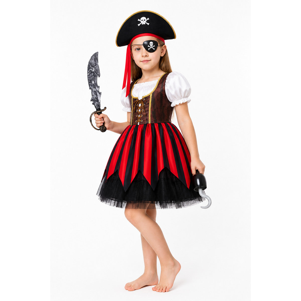 Pirate Costume with Red-and-Black Dress and Hat Costume Dresses detail