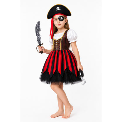 Pirate Costume with Red-and-Black Dress and Hat Costume Dresses detail