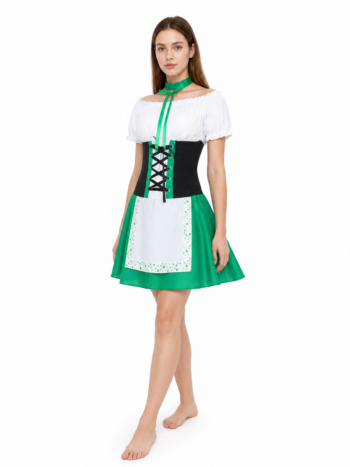 Dress with a White Insert and Green Collar Costume Dresses detail