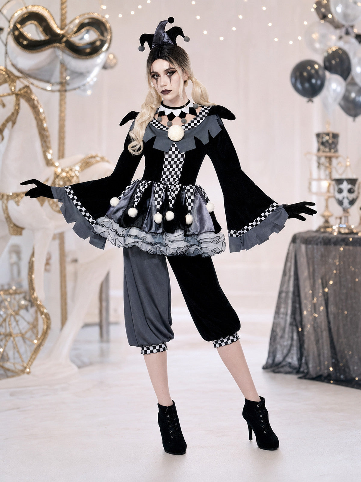 Gothic-Style Clown Costume for Halloween
