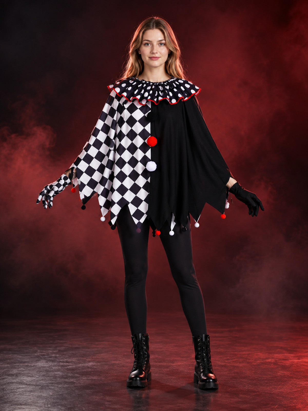 Plaid Clown Costume Carnival Cape-Cloak