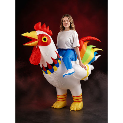 Inflatable Rooster Halloween Costume with Colorful Feathers, Open Beak and main product view